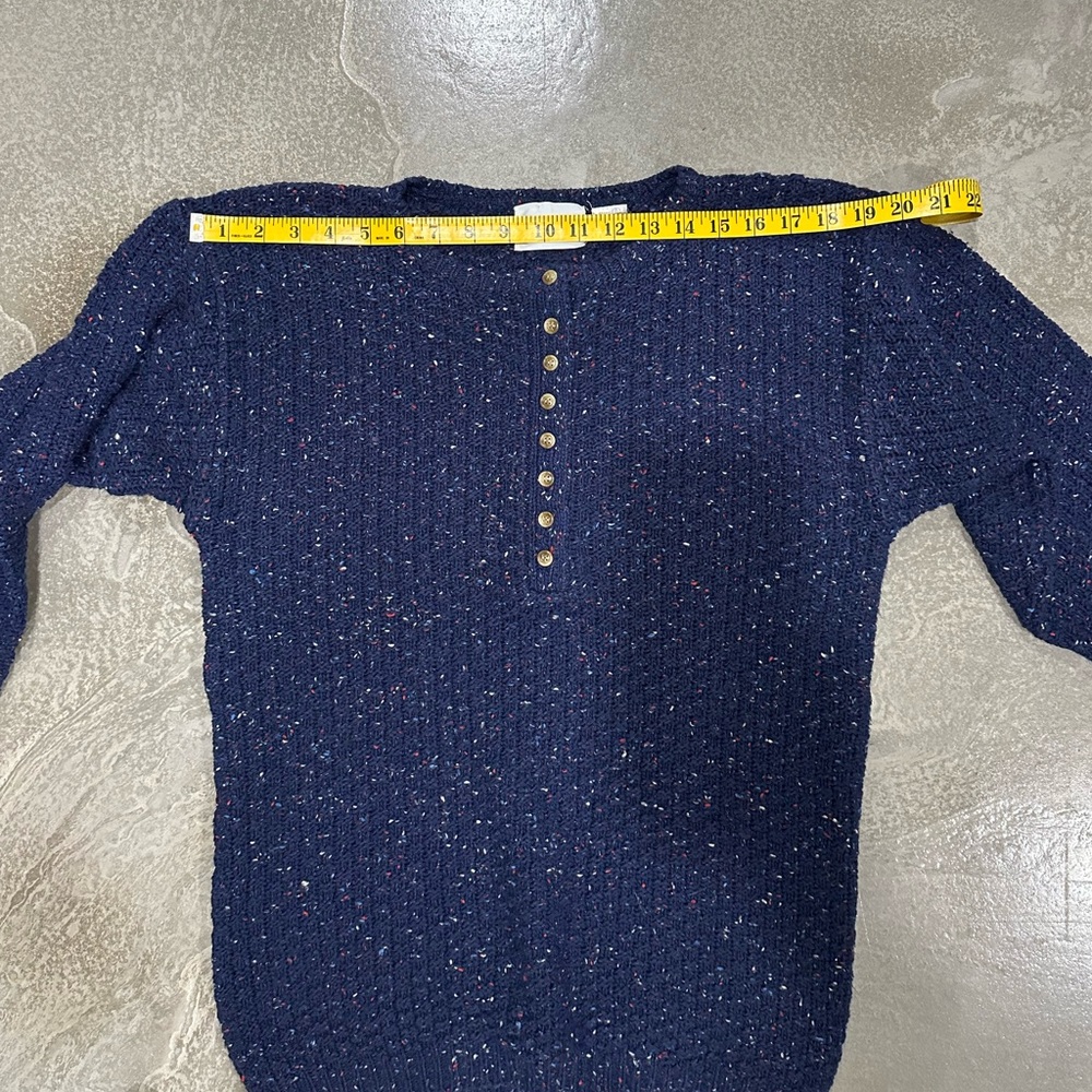 Vintage Navy Blue speckled confetti Cotton Sweater with Button Detail - Picture 4 of 7